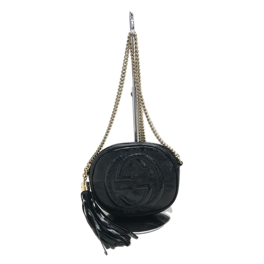 Gucci Shoulder Bag Leather Chain Bag Enamel Patent Bag Black